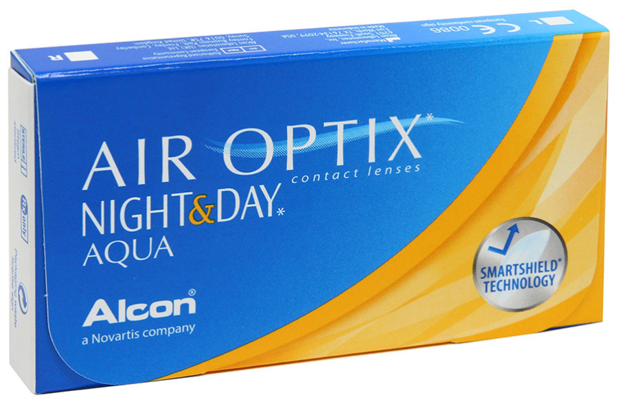Мягкие контактные линзы Контактные линзы Air Optix Night&Day Aqua + раствор Alcon PureMoisr 60 ml к каждым 3-м линзам Фото №1 - linza.com.ua